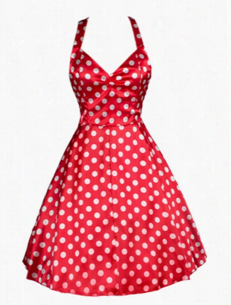 Nifty V Neck Falbaa Polkad Ot Skater-dres