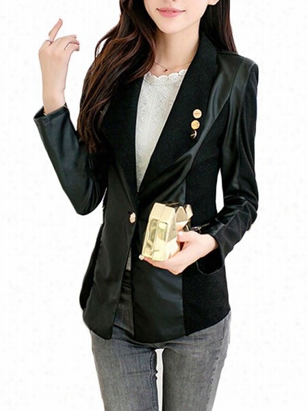 Patchwork Decorative Buttons Abulous Lapel Blazers