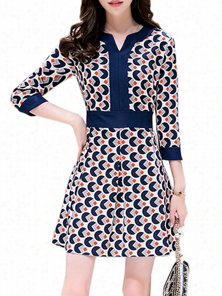 Patchwork Printed Chicv  Neck Skater-dress