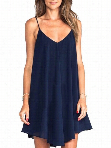 Plain Asymmetrical Hems Spaghetti Strrap Shift-dress