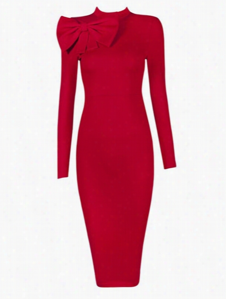 Plain Bowknot G1amorous High Neck Bodycon Dress