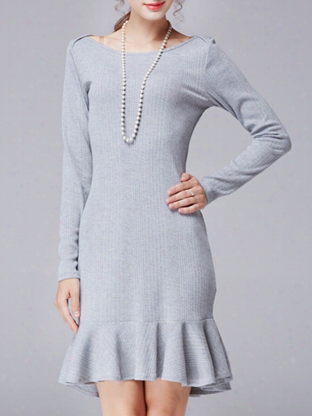 Plain Falbala Exquisite Slash Neck Knitted-dress