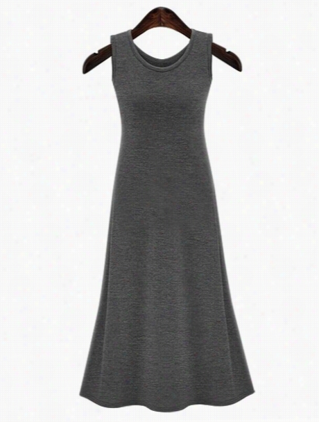 Plain Two Colour Round Neck Sleeveless Maxi Dress