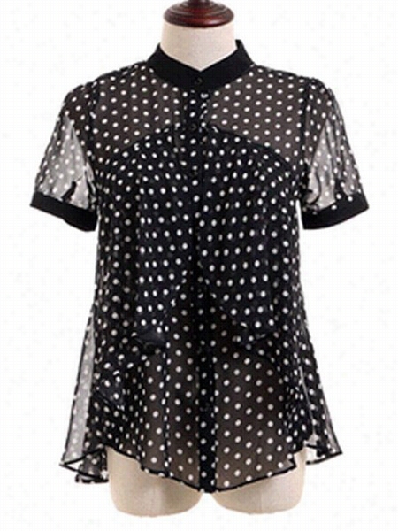 Polka Dot Falbala Chic Band Ckllar Blouses