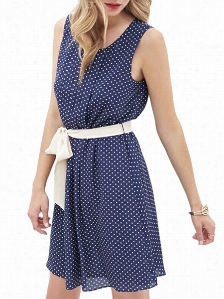 Polka Dot Remarkable O-neck Skated Dress