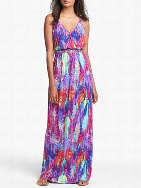 Printed Concise Spaghetti  Strap Maxi Dress