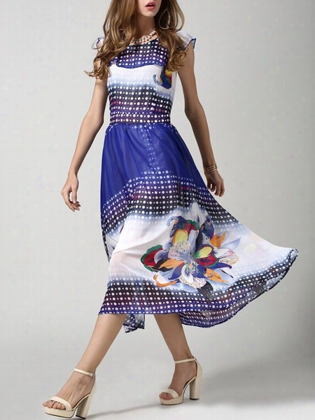 Printed Graceful Round Neck Maxi Dress