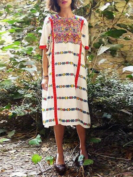 Printed Loose Charming Crew Neck Maxi Dress