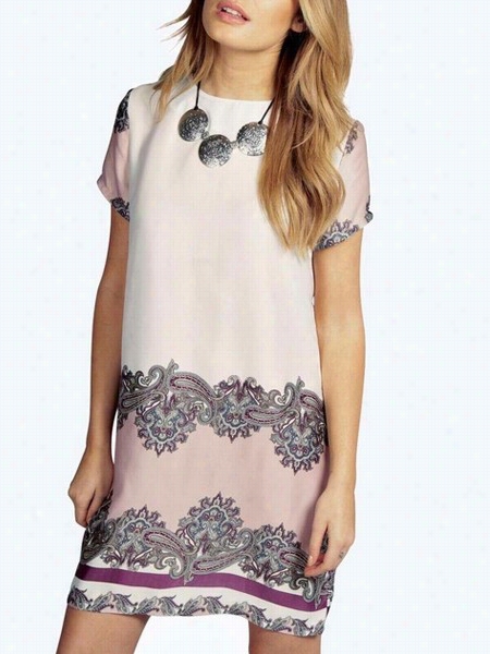 Printed Sparkling Company Neck Shift Dress