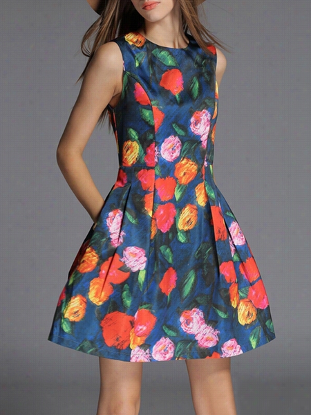 Printed Sparkling Company Neck Skater Dress