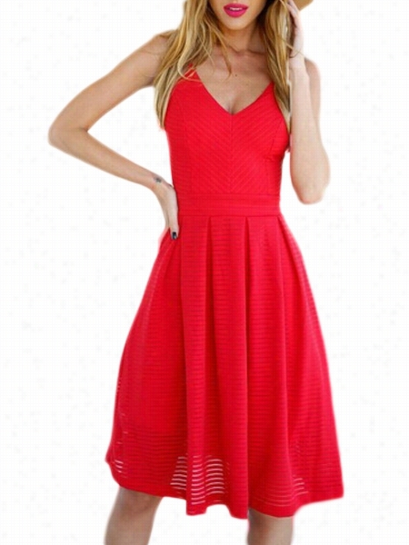 Red Charming Spaghetti Strap Skater Dress