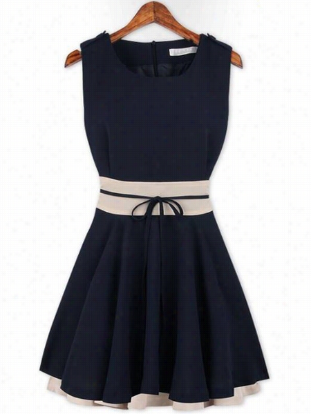 Round Neck Assorted Colors Skater-dress