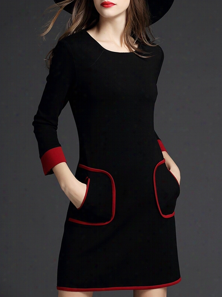 Round Neck Color Block Patchworkshift-dress