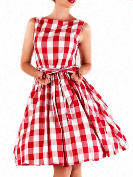 Slit Neck Plaid Skater-dress