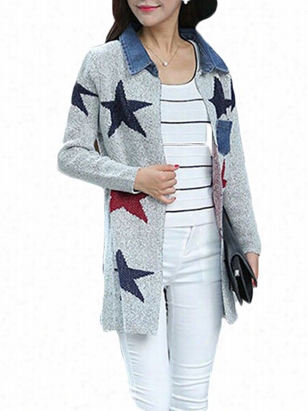 Star Printed Fancy Doll Collaf Overcoats