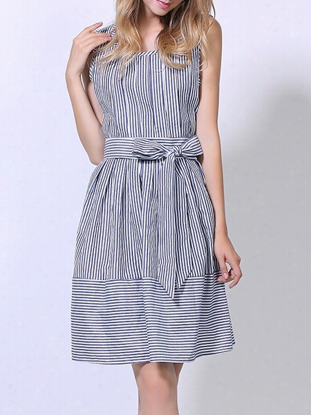 Striped Bowkno Tawesome Round Neck Skater Dress