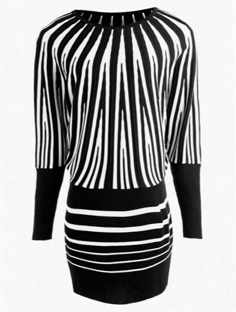 Striped Enticing Round Neck Knitted Dress