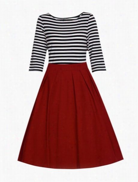 Striped Stylish Round Neck Skaer-dress