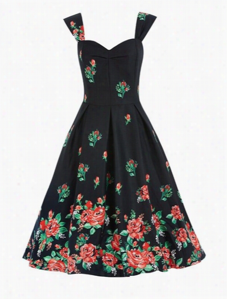 Stylish Floral Vintage Sweetheart Skater Dress