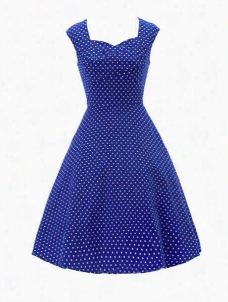 Swing Ball Gown Polka Dot Vintage Glamoro Us Sqaure  Neck Skater Dress