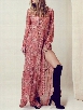 Bohemian Printed Side Slit Small Lapel Maxi Dress