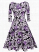 Floral Printed Vintage Sparkling Round Neckskater-dress