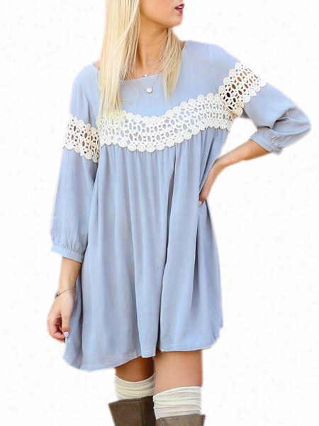 Trendy Loose Fitting  Lace Patchworkshift-dress