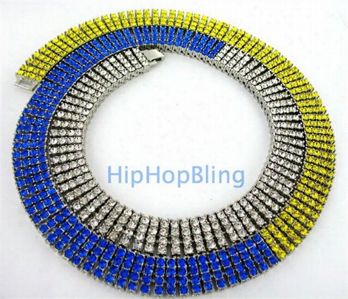 Tri Color Caary Blue &aamp;  Hwite Ice Bling Bling 4 Row Chain