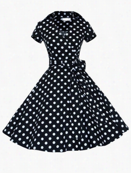 Vinyage Polka Dot Fabulous Surplice Bowknot Skater-dress