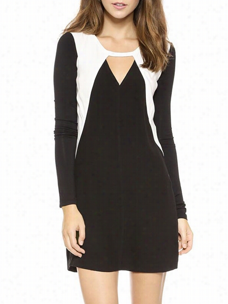 White Black Color Block Remarkable Round Neck Bodycon Array