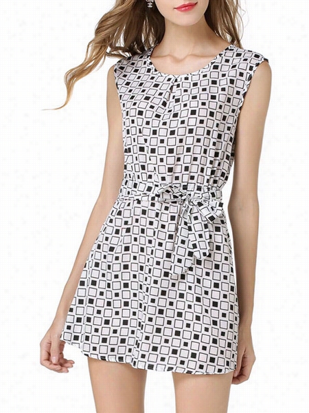 White-black Geometric Exquisite Skatter Dress