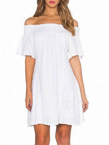 Pale Delicate Off Shoulder Shift Dress