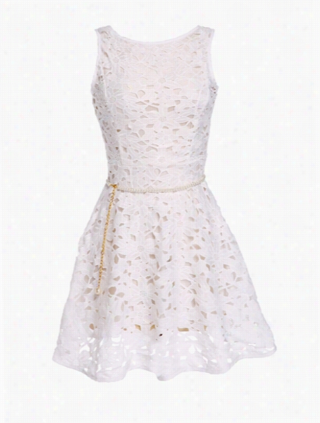 White Hollow Out Lace Remarkable Skater Dress