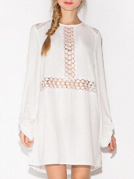 White Patchwork Awesome Crew Nwck Shift Dress