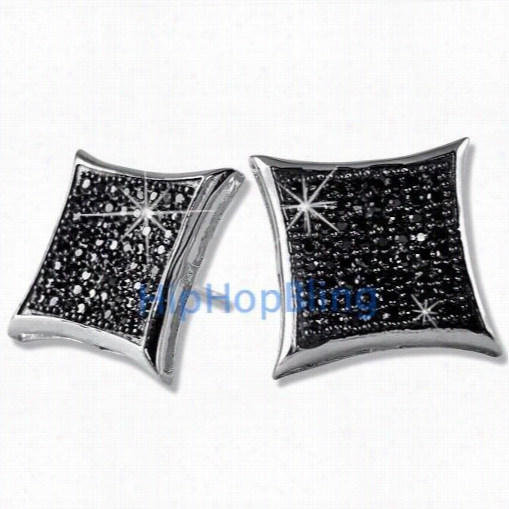 Xxl Black Cz Kite Micfo Pa Eearrings .925 Silver