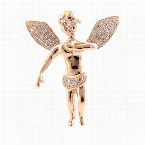 10k Strong Rose Gold Cherub Angel Diam Ond Pendat