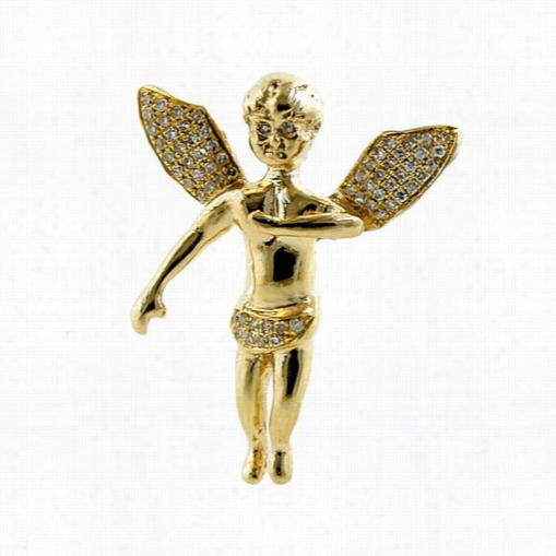 10k Solid Yellow Gold Cherub  Angel Dimaond Pendant