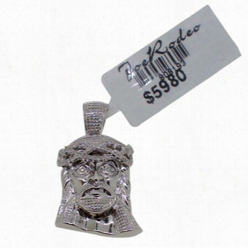 10k White Ggold Micro Jesus .24ct Diamond Pendant