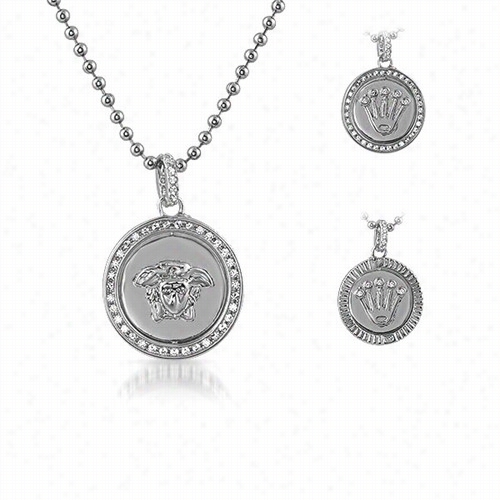 2 Sided Medusa And Crown Rhodium Pendant