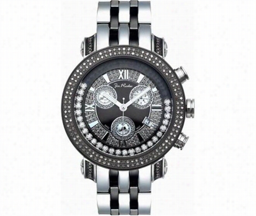 2 Tone Blakc & Steel Floating Bling Joe Rodeo Diamond Watch 1.75ct