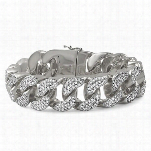 22mm Thick Rhodium Cz Bling Bling Bracelet