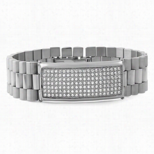 316l Stainless Steel Cz Id President Bracelet