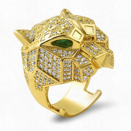 3d Tiger Micro Pave Gold Bling Bling Ring