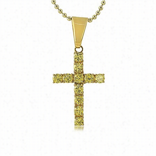 4mm Canary Cz Gold Spotless Steel Cross