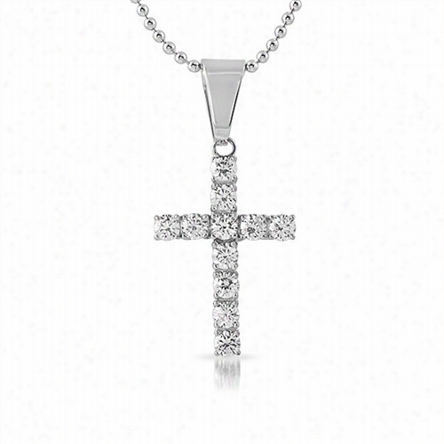 4m Cz Bling Bling Cross Stainless Steel