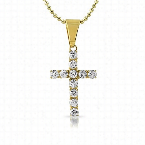 4mm Cz Cross Gold Stainless Steel Bling Bling