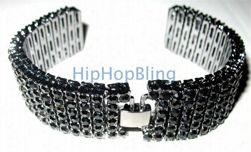 6 Row Black Bling Bling Watch Band Fits 22mm & 24mm