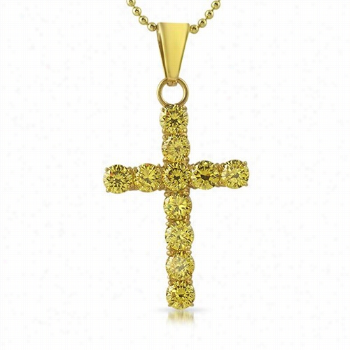 6mm Canary Cz Gold Stainless Steel Cross