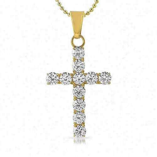 6mm Cz Bling Bling Cross Gold Stainless Syel