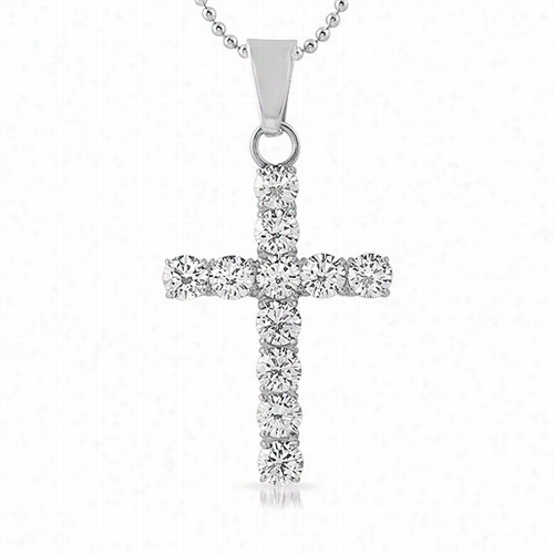 6mm Cz Bling Bling Cross Stainless Steel